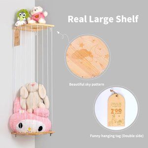 Eniffbaa Stuffed Animal Storage for Plushie Toys - Large Wood Corner Hanging Pet